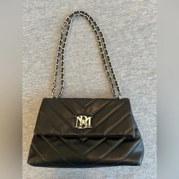 Badgley Mischka Women’s Mini Chevron Crossbody Bag Black Quilted Faux Leather - Picture 1 of 16